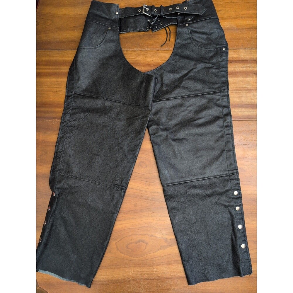 Alpha Cycle Gear Genuine Leather Riding Chaps Black Sz 40x31 Adjustable Zip Snap